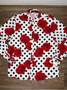SSLR Bold Red Rose Polka Dot Button-Up Shirt - Men's Large
